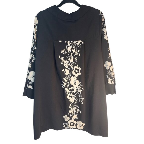 ZARA Large Black Floral Print Tunic Dress V-Neck 3/4 Sleeve Polyester/Elastane - Picture 9 of 12